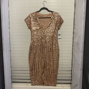 NWT XL Rose Gold/pink sequined sheath dress